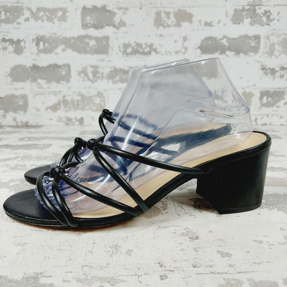 New SCHUTZ Princey Black Knotted, Block Heel Slide Strappy Sandal F148